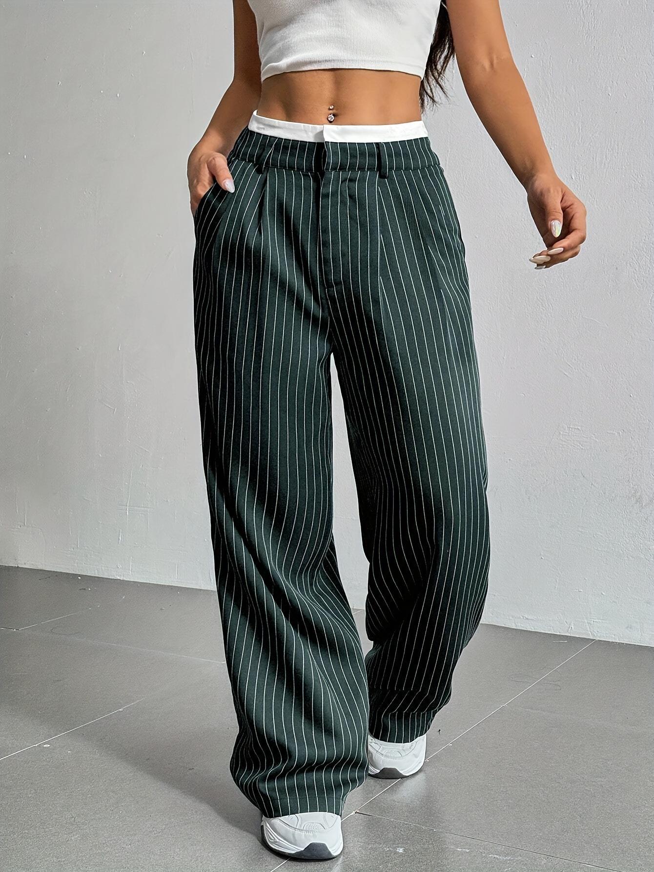 

Women s pants spring and summer new casual pants drape straight suit pants high waist splicing simple 3XL темно-зелений колір