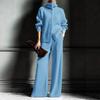 2025 European American Fashion Women's Autumn Winter High Neck Knit Wide-Leg Suit