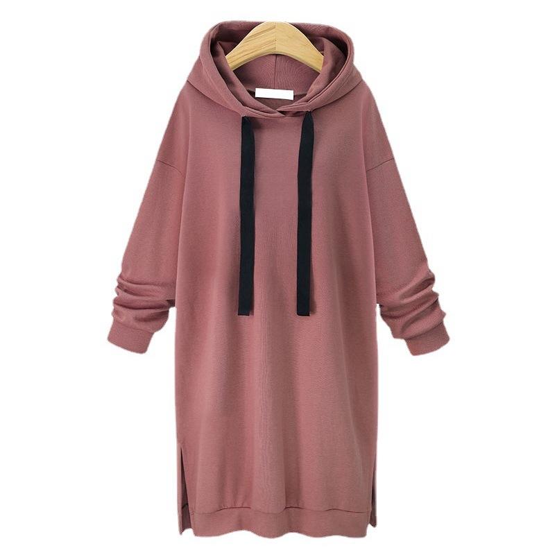 Tooxika Women's Autumn and Winter New Casual Hooded Long-sleeved Solid Color Mid-length Sweatshirt