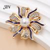 Elegant Flower Brooch Oil Dripping Rhinestone Brooch, Faux Pearl Lapel Pin, Pin Sweater Cardigan Coat Clothing Accessories, Jewelry Gift for