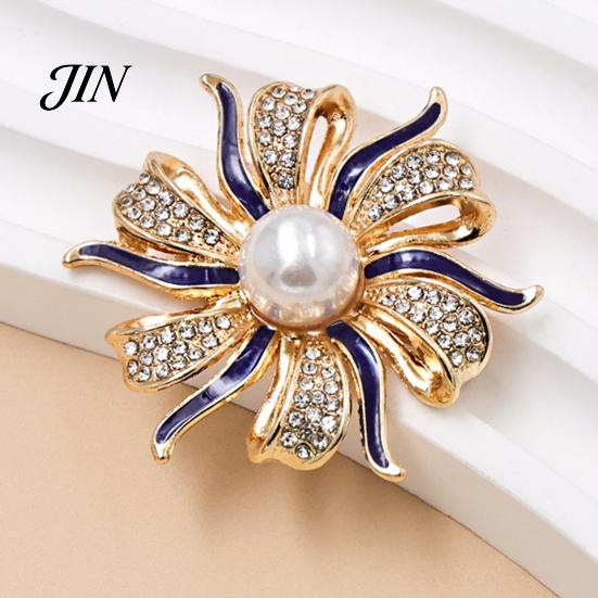 Elegant Flower Brooch Oil Dripping Rhinestone Brooch, Faux Pearl Lapel Pin, Pin Sweater Cardigan Coat Clothing Accessories, Jewelry Gift for