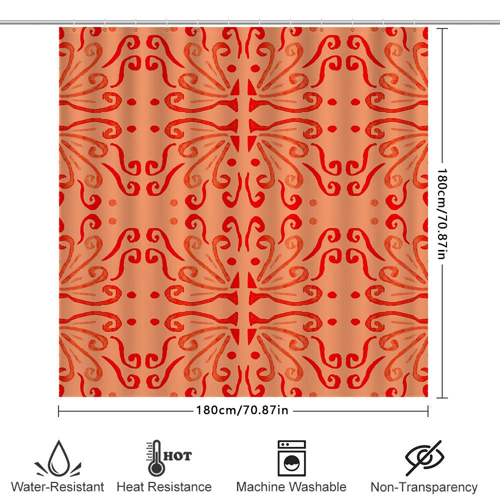 Modern Decorative Shower Curtains: Printed Bath Shrink Wrap Waterproof Fabric For Bathroom Accessories Orange Red Floral Pattern