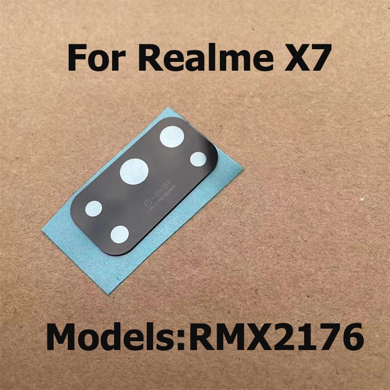Neues Rückkamera-Glas für Realme X7 Rückkamera-Glaslinsenabdeckung mit Klebeaufkleber Reparaturteile RMX2176