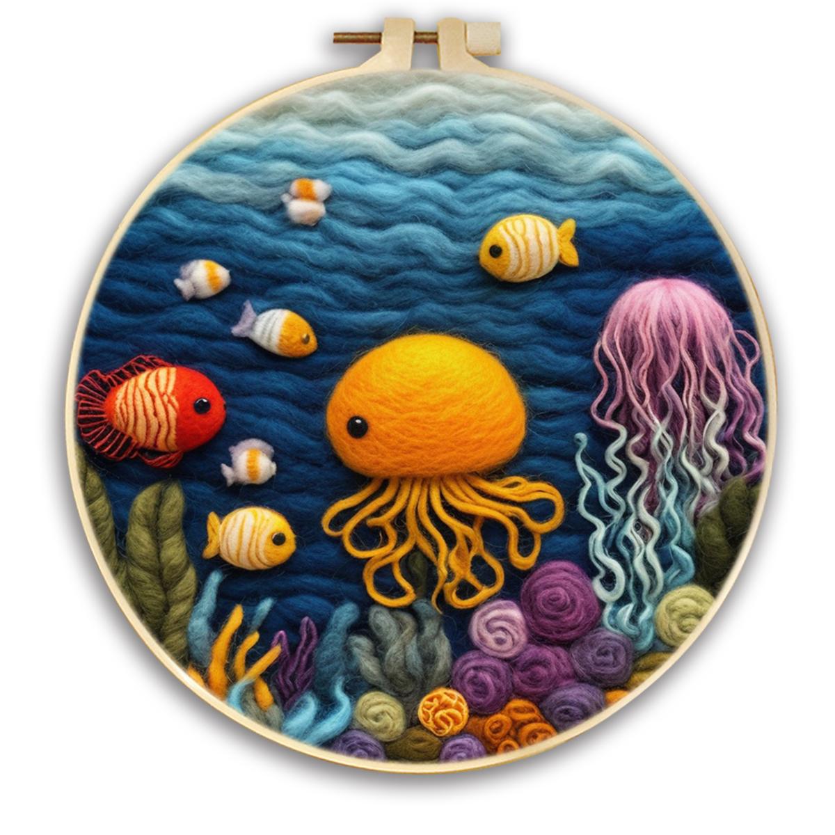 

DIY Wool Needle Felting Starter Kit Needle Felt Set Sea turtles jellyfish For Beginners Needlework Sewing Craft Home Decor