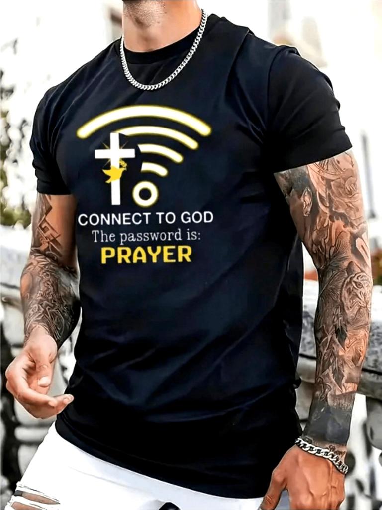 Connect To God Password WiFi & Cross Graphic T-Shirt 100% Cotton O-Neck Short Sleeve Summer Cas