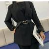 Elegant Korean Style Black Faux Leather Belt For Women With Knot Detail Perfect For Dresses And Coats