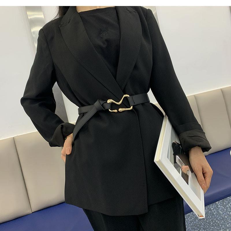 Elegant Korean Style Black Faux Leather Belt For Women With Knot Detail Perfect For Dresses And Coats