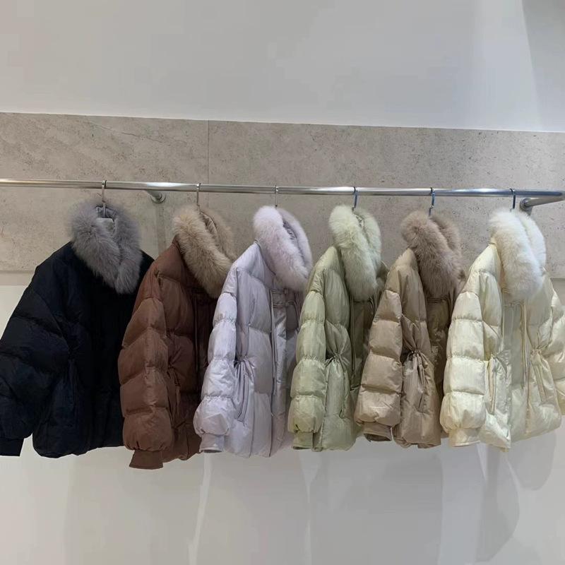 2024 winter new fox fur collar waist down jacket women's medium and long white duck down jacket tide