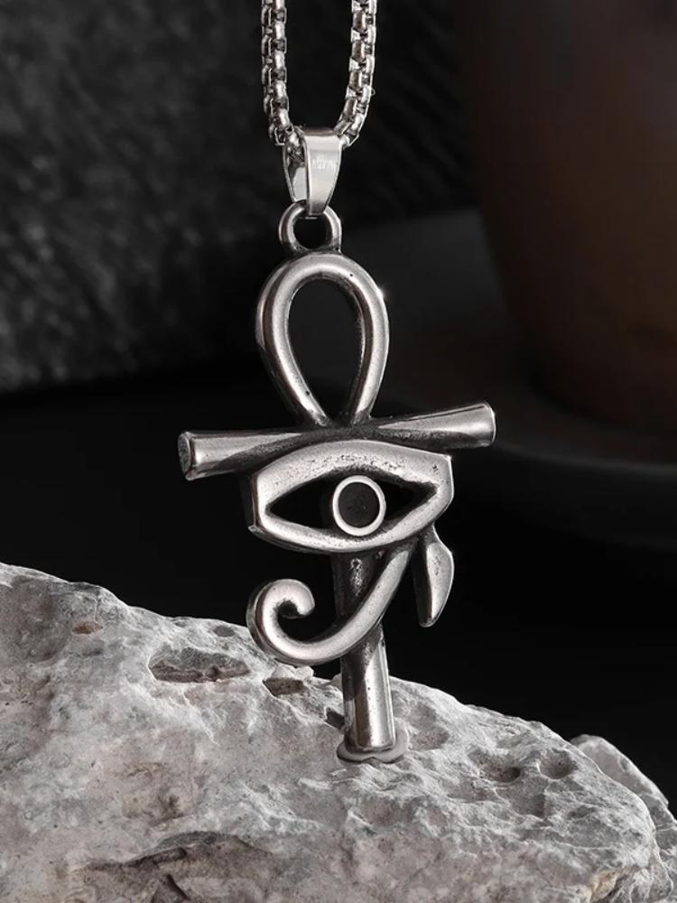 Stainless Steel Ankh Eye of Horus Cross Pendant Necklace Men's and Women's Fashion Amulets Jewelry Gift Accessories