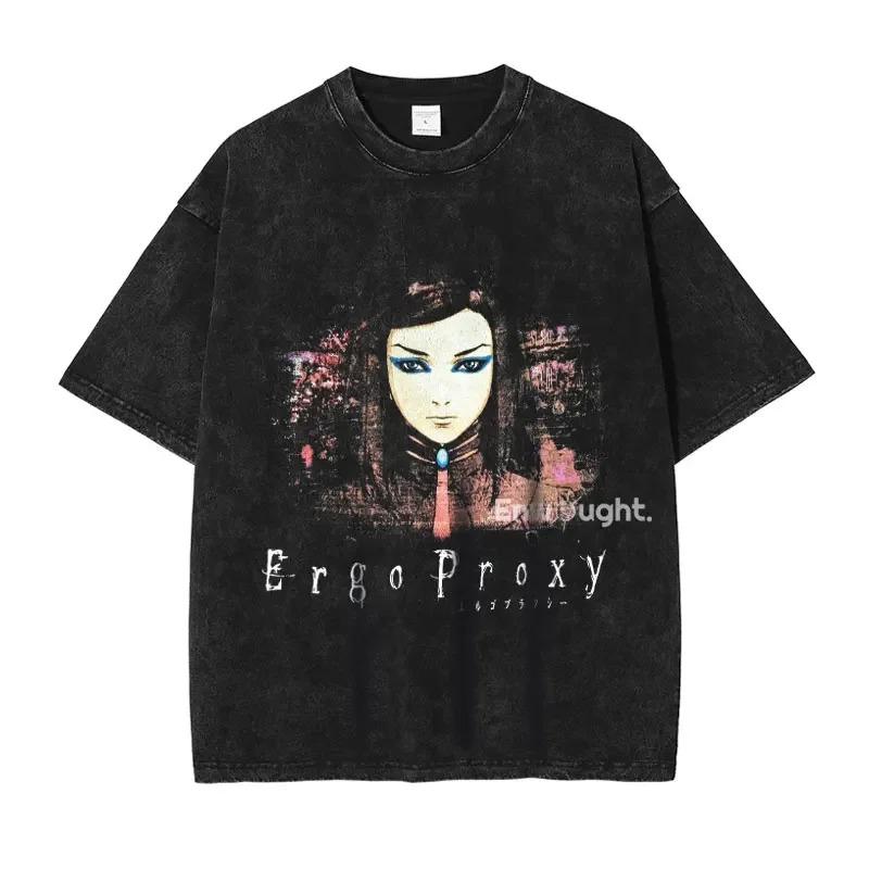 Ergo Proxy T Shirt Anime Mayer Rel Oversized Vintage Washed Tshirts Streetwear Retro Manga DTG Printing Tops Tees Men Cotton L