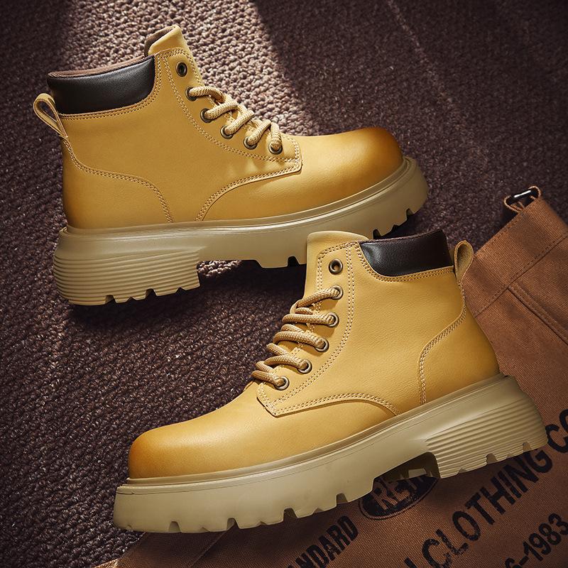 Thick-soled big yellow boots men's Martin boots 2025 winter new trendy shoes light-soled retro thick-soled heightening casual men's shoes