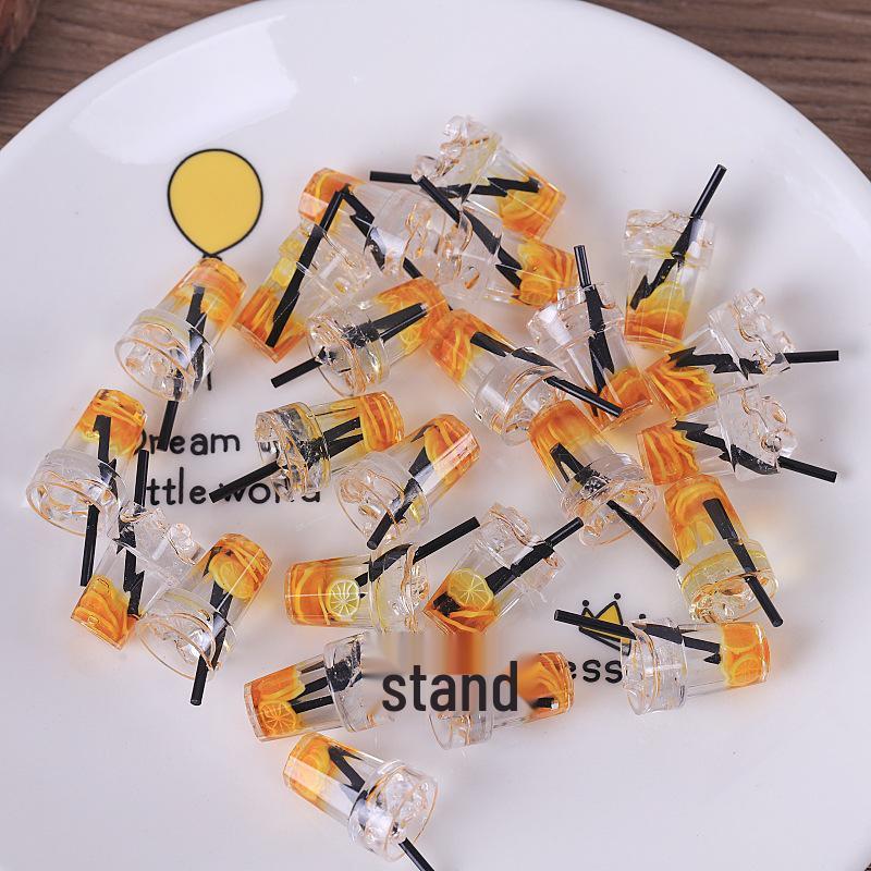 Miniature DIY Dollhouse Iced Tea Lemon Straw Keychain Ornament