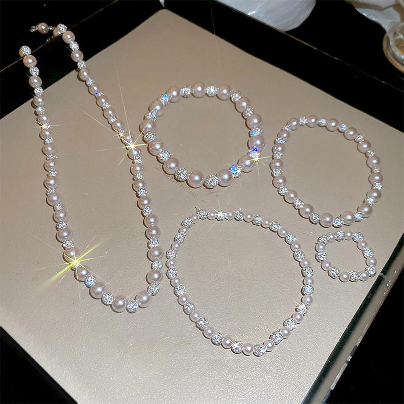 Rose Pearl Bead Necklace Set French Niche Light Luxury Collarbone Chain High-End New Necklace