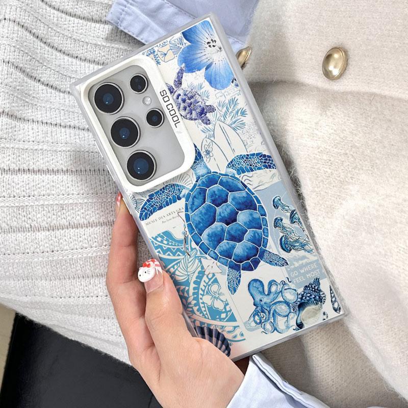 For Samsung Galaxy S25 S22 Ultra Plus S24 S23 Ultra Plus FE S21 FE Laser Protective Phone Case Colorful Painted Sea Turtle Cover
