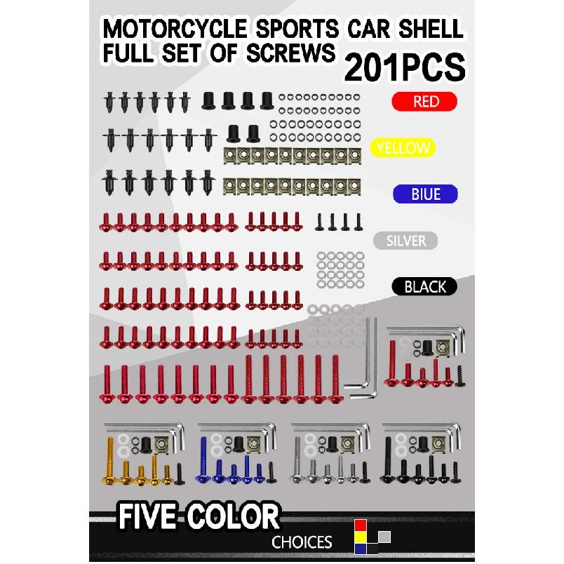 Kit de 201 vis et boulons en aluminium pour carénage d'accessoires de moto Compatible avec YZF 600 1000 R1 R6 R3 R15 R25 T-MAX 530 TMAX 500