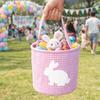 Cute Embroidery Easter Rabbit Basket Cloth Tote Style Storage Bag Decorative Plaid Easter Egg Hunt Basket Home Party