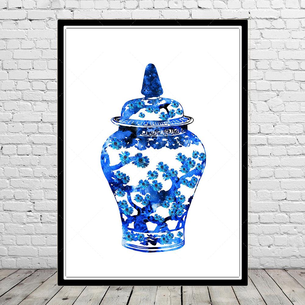 Ginger Jar Canvas Poster, Ginger Jar Printing, Watercolor Ginger Jar, Ginger Jar Art Deco Poster