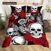 Duvet Cover Set Black Skull SkeletonPaisley Floral Gothic Luxury Soft Bedding Set Comforter Cover Halloween Decor,Queen Size