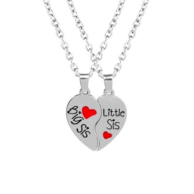 2 Pcs/Set Funny Big Sis Little Sis Design Broken Heart Puzzle Pendant Necklace Family Love Jewelry