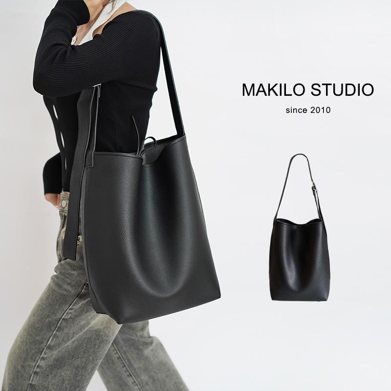 Large capacity lazy cowhide women's bucket bag shoulder commuter computer large