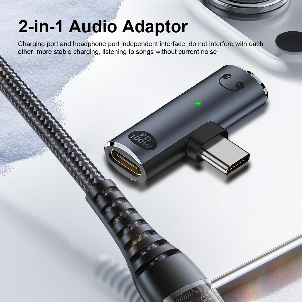 2 in 1 USB Type C To 3.5mm Headphone and Charger Adapter PD 100W USB C Splitter Earphone Splitter for Xiaomi Huawei iPhone 15 16