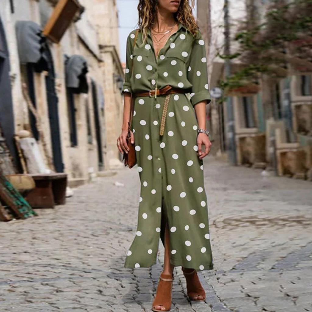 

GMXIA Women s Spring Summer Polka Dot Maxi Shirt Dresses XXL армия зеленый