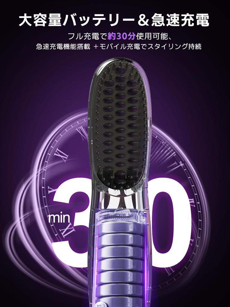 BlueCrest Cordless Heated Hair Iron, Mini Straightening Brush, Negative Ion, Type-C Rechargeable, 160-200℃ 3-Stage Temperature Adjustment, Ceramic Coa