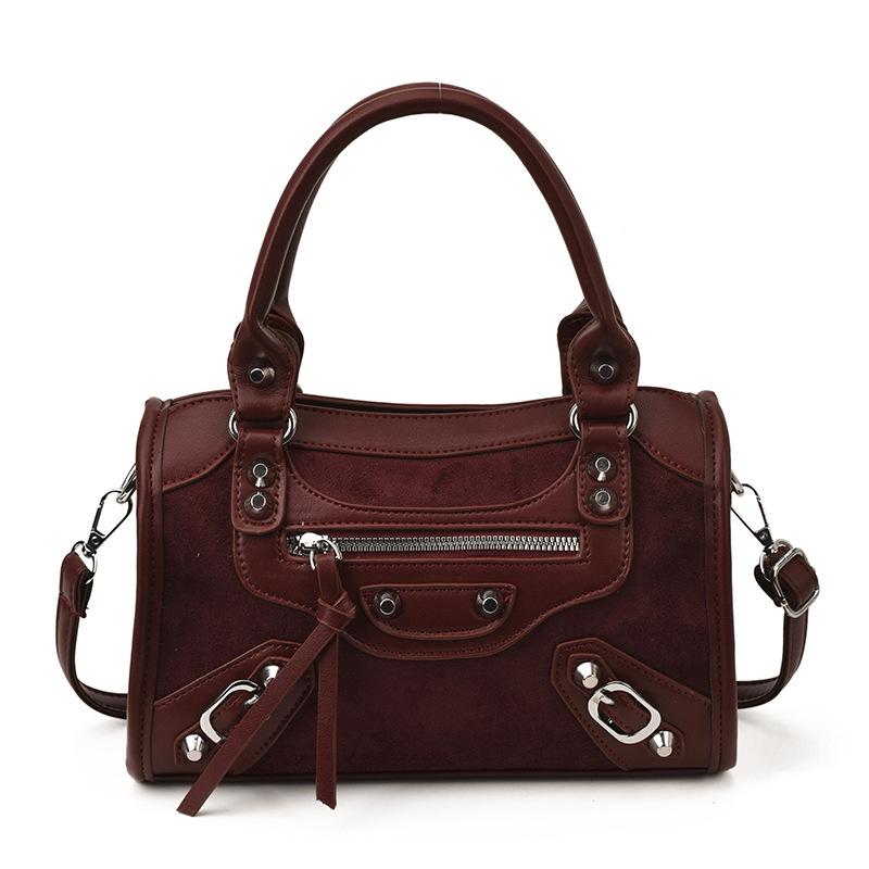 

Ретро Сумка-тоут из мягкой кожи для мотоцикла: Женская универсальная сумка-подушка высокого класса на плечо и через плечо 26.5x8.5x17.5 cm вино красного