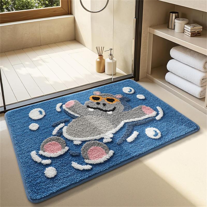 Cartoon Imitation Cashmere Bathroom Mat, Soft Water-Absorbent Shower Door Mat, Bedroom Bedside Rug for Home Decoration