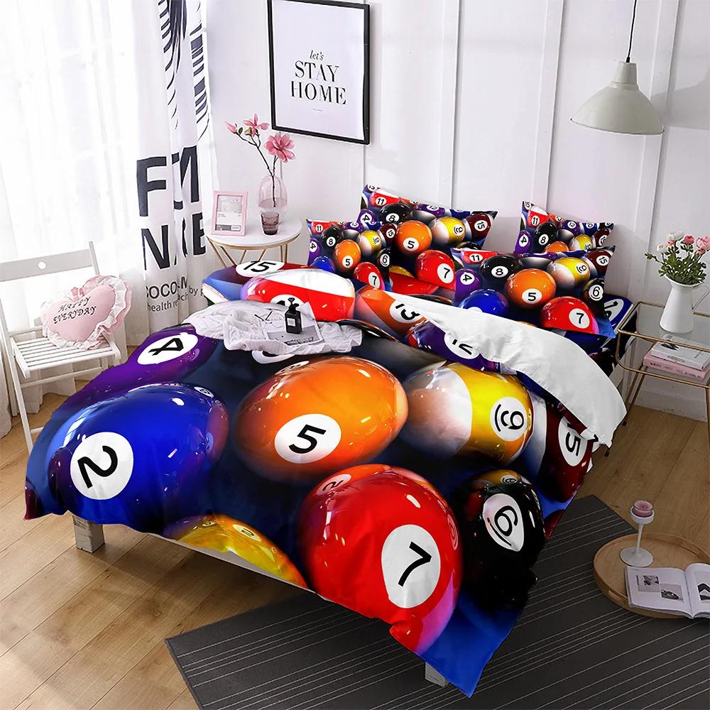Billiards Duvet Cover Black 8 Ball with Fire Sports Games Theme Billiard Ball Bedding for Boys Girls Teens Bedroom Decorations