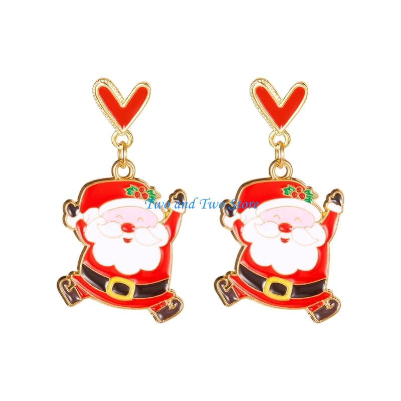 HX6F Christmas Theme Pendant Earrings Alloy Texture Elegant Ear Jewelry Suitable for Daily Wear and Special Occasions