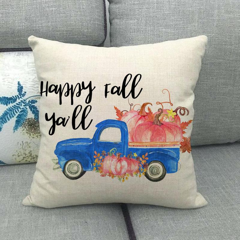Autumn Thanksgiving Pumpkin Truck Digital Printing Short Plush Pillow Covers For Car Sofa Office Cushion Cover Home Goods