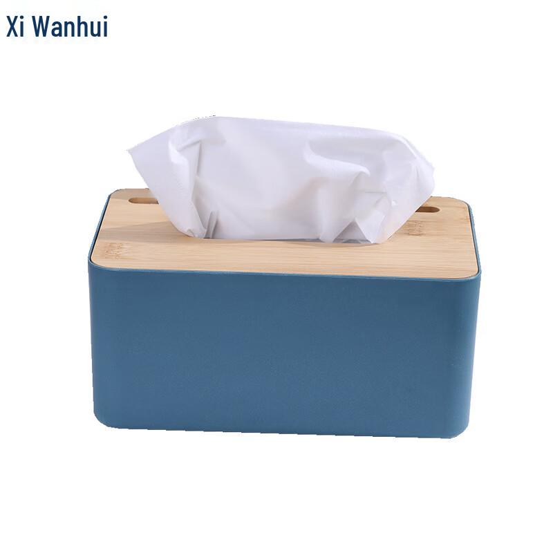 Simple Bamboo Wood Tissue Box with Phone Holder