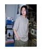 Saendeusaundeu (Unisex) Multi-Stripe Oversized Short Sleeve T-Shirt Beige
