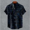 Art retro vintage men's shirt with mottled marks, standing collar printed short sleeved shirt, casual and comfortable top