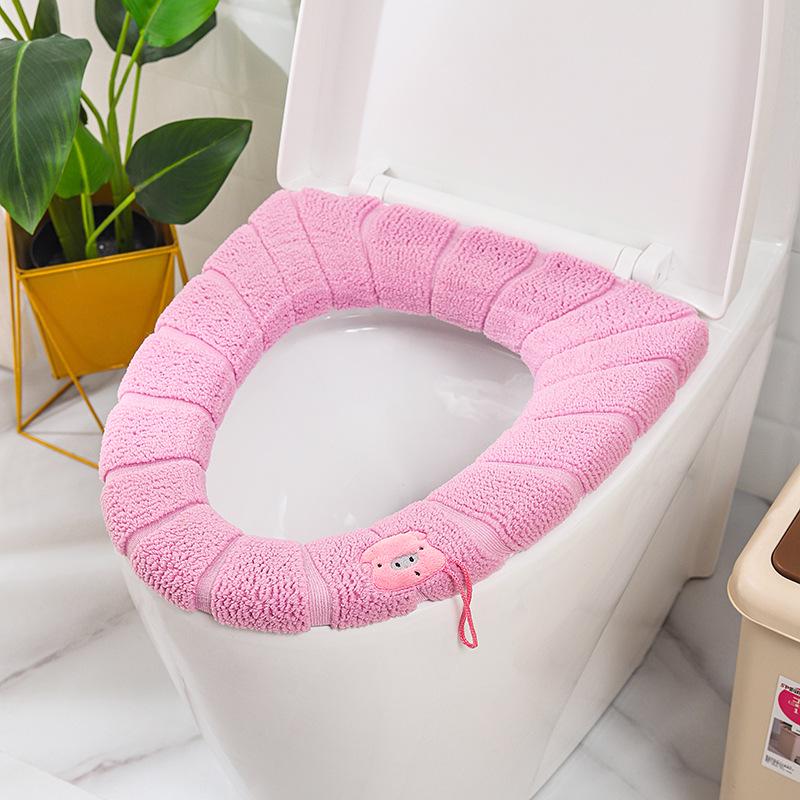 Winter Washable Knitted Toilet Seat Cover - Solid Color Cushion Pad