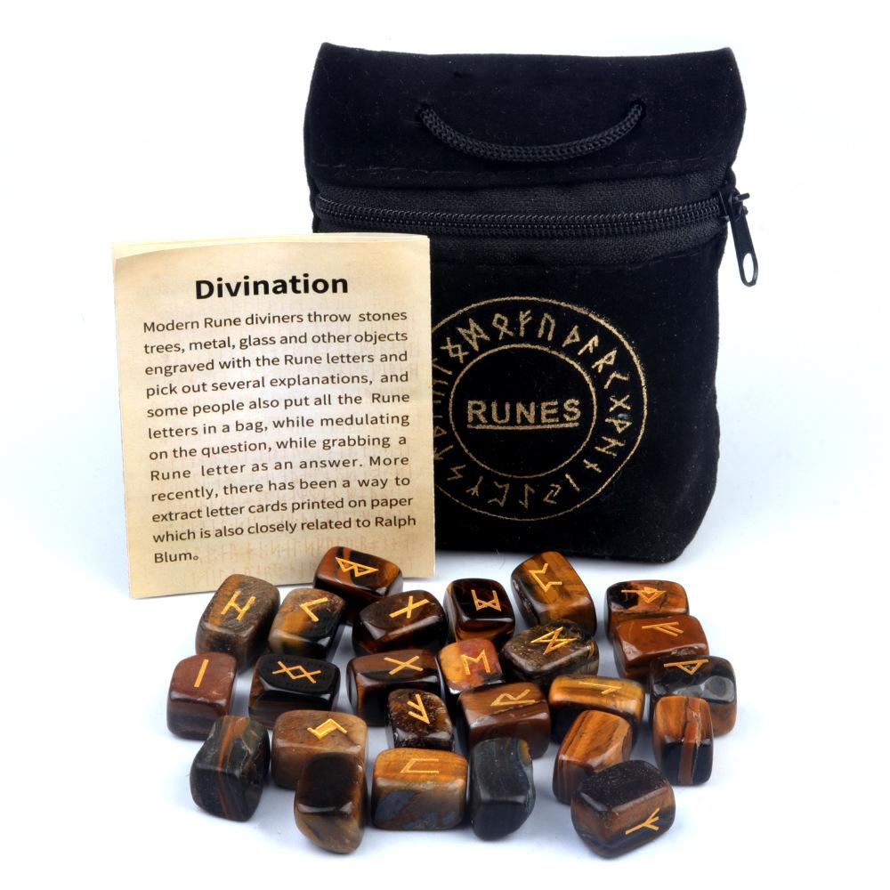 1901-Runes Natural Crystal Agate Rune Stones 25 Pieces Semi-Precious Gemstones Runic Script Engraving Energy Healing Carved