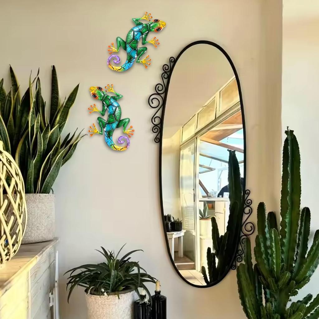 Metal Gecko Wall Decor,Outdoor Hanging Lizard Wall Art,Colorful Metal Lizards Wall Art Decor