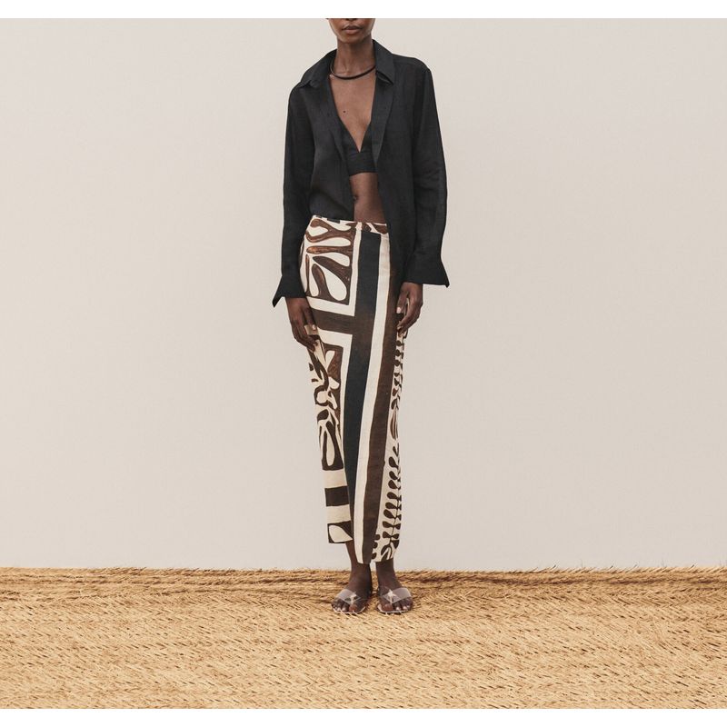 MD Spring New Holiday Bohemia Vintage Leaves Print High Waist Stomach Blanket Skirt 5216823