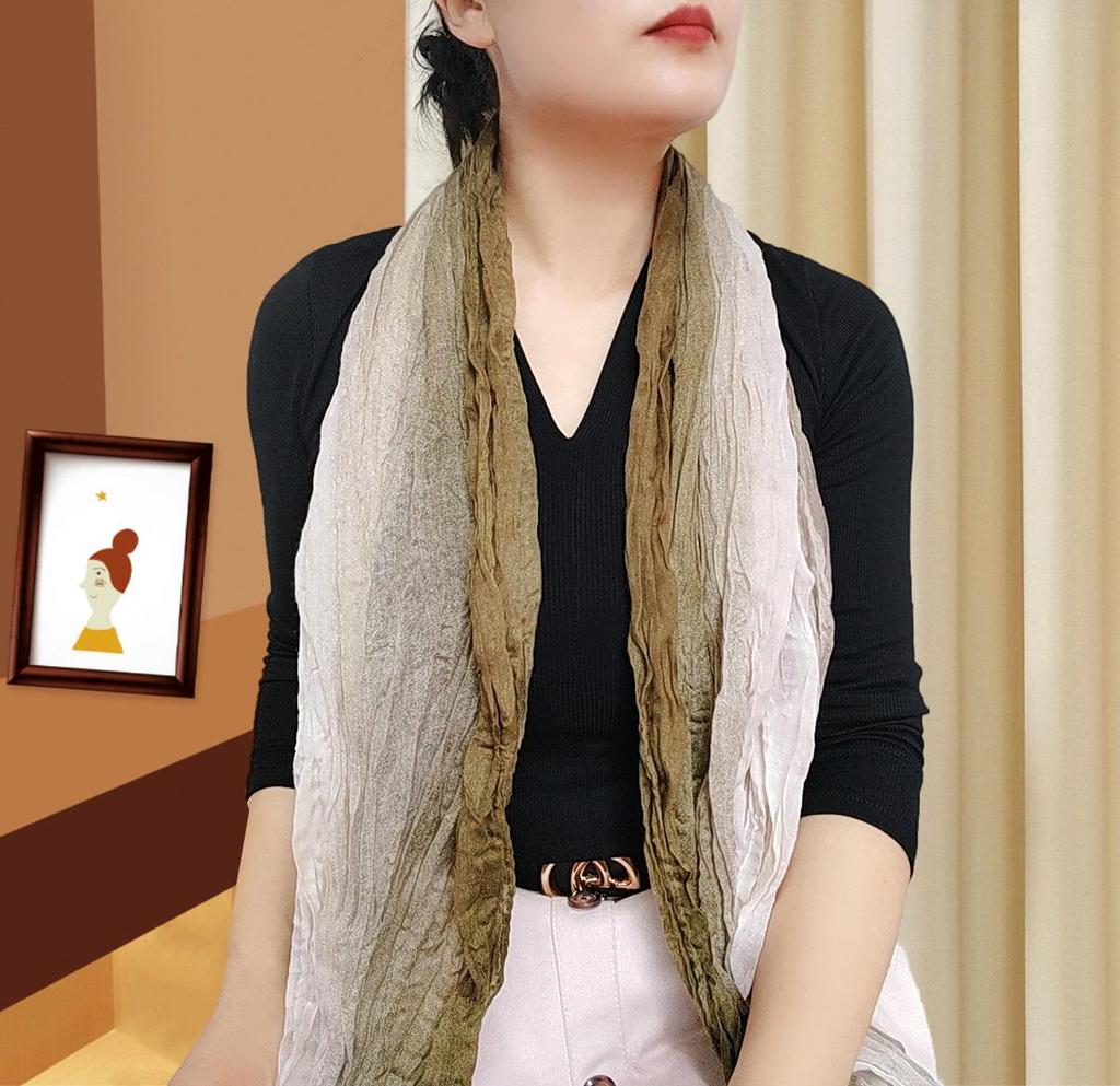 Zweifarbiger geknitterter Seidenschal Stola: Damen Vielseitiges Sommer- & Winter-Modeaccessoire