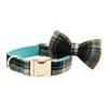 Green Velvet Plaid Retro Pet Collar, Leash & Harness with Bow Set
