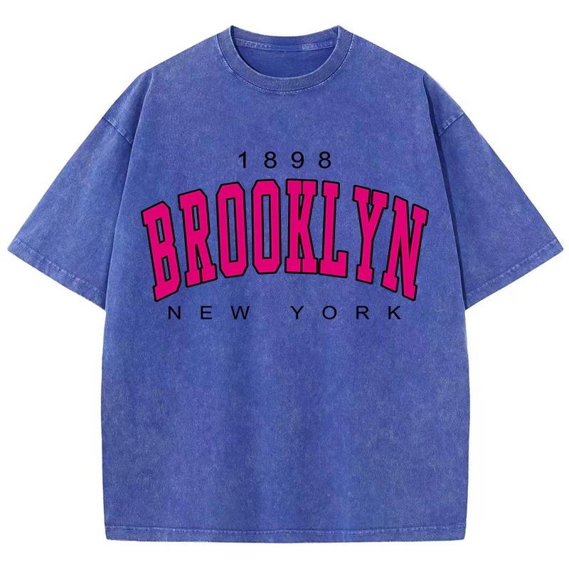 Cotton Washed T-Shirts Fashion Loose O-Neck Short Sleeve Brooklyn New York Printing Tops Summer Street Clothes