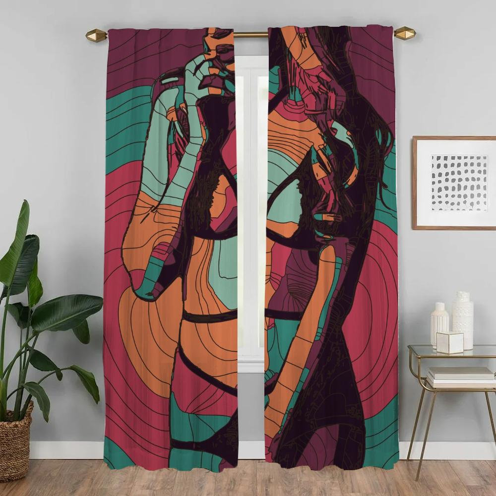 Abstract Sexy Girl Partition Blinds Halloween Decoration Window Curtain for Room 2 Panel Shades Elegant Room Curtains Living