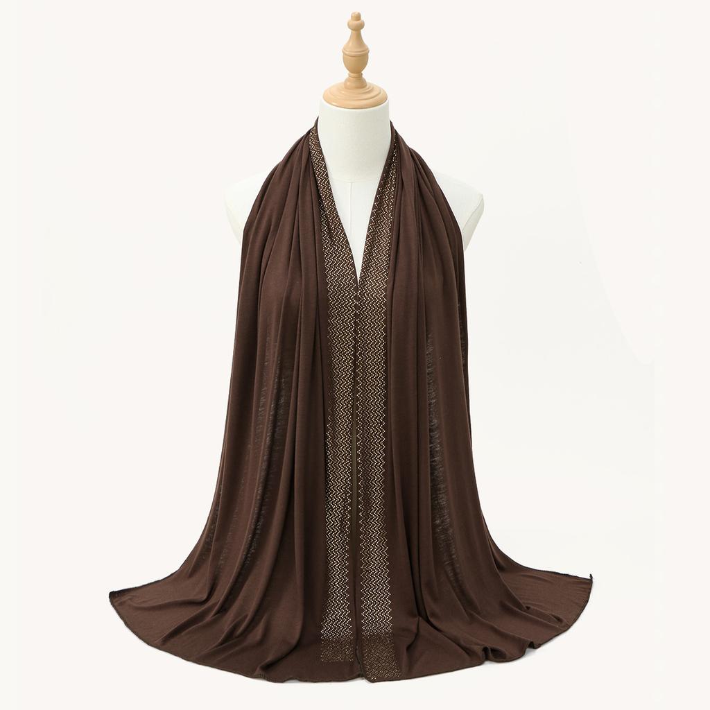 Glitzernder Strass-Baumwoll-Jersey Muslimischer Hijab Langes Tuch Damen Kopfbedeckungen Schal Turban Einfaches Stirnband Malaysia Tudung Ramadan