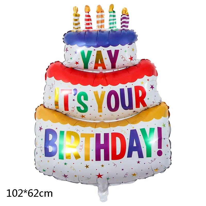 Large Birthday Cake Balloons Cartoon Bear Cake Number Foil Balloon for Baby Shower Birthday Party Decoration Prop Kids Toy
