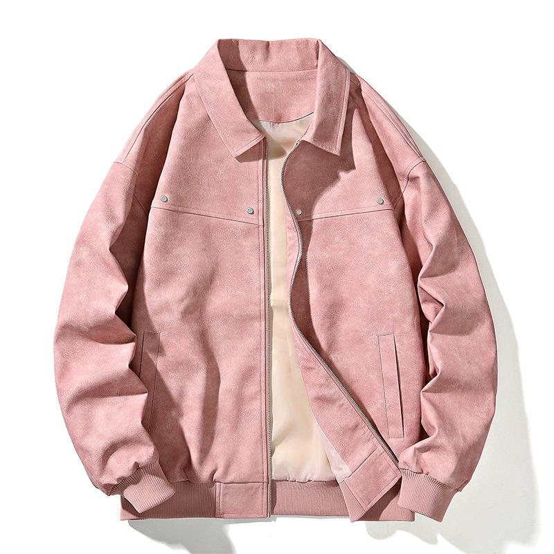 Jacket Men's Spring and Autumn New American Trend Retro PU Leather Jacket Fleece Lapel Jacket