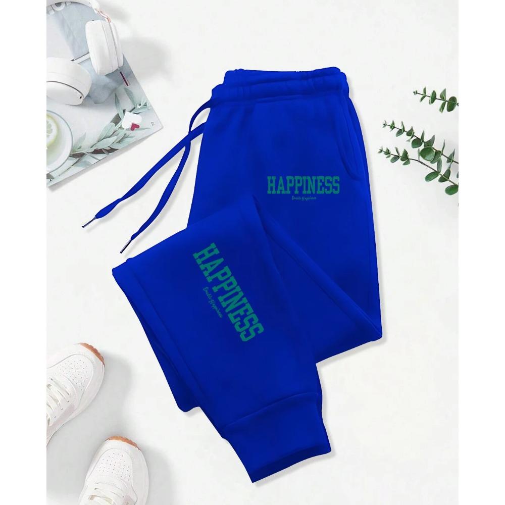 Happiness Letter Graphic Print Pattern Pants Woman Autumn Fashion Joggers Comfortable Warm Pants Fashion Jogging Pant