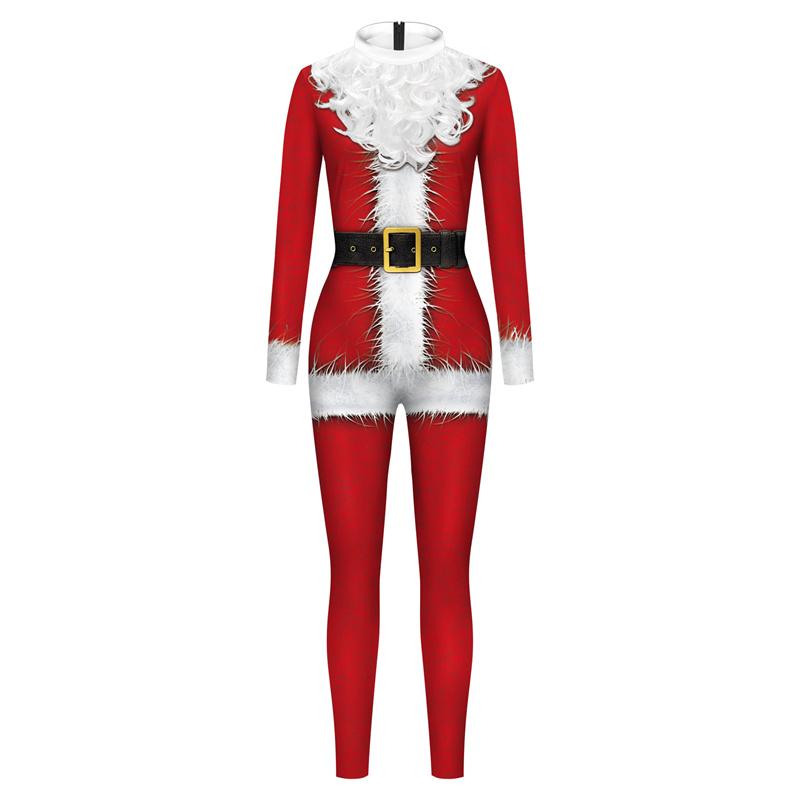 Unisex Horror Bloody Clown Cosplay Jumpsuits Halloween Horror Santa Claus Bodysuit Adult Holiday Party Zentai Suit Rave Catsuits