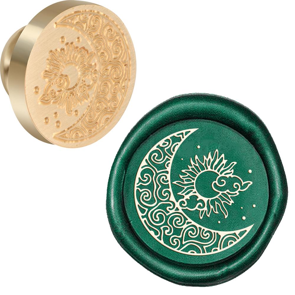 Moon and Sun Theme Wax Seal Stamp Head Auspicious Clouds Removable Sealing Brass Stamp Head Olny for Creative Gift Envelopes