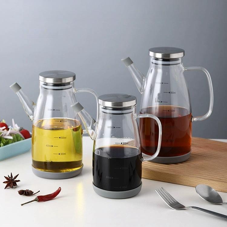 High Borosilicate Glass Oil Bottle Heat Resistant Non Drip Kitchen Oil Dispenser for Soy Sauce Vinegar Food Grade Container